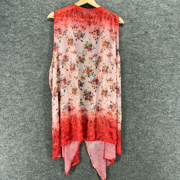 Unbranded Top Women 2X Plus Pink Floral Open Front Sleeveless Wide Strap Casual - Picture 2 of 6